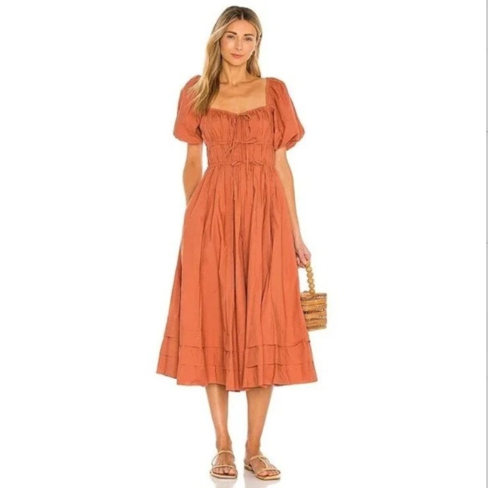 Ulla‎ Johnson Palma Dress Aragon Puff Sleeve Peasant Boho Smocked Midi Pleats 8